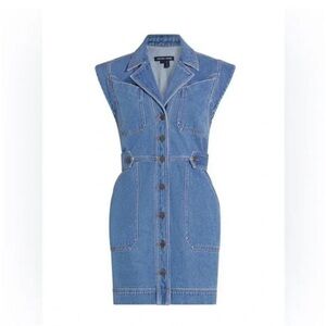 Veronica Beard Jax Denim Mini Dress Size 4 Sleeveless Button Front Designer NWT